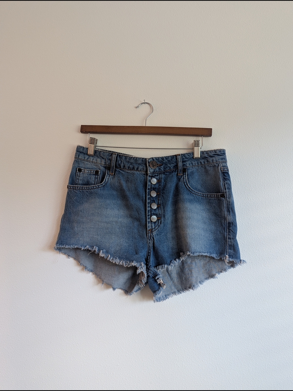 One Teaspoon Distressed Button-Front Blue Denim Shorts